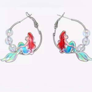 Disney Little Mermaid Hoop Earrings with Red and Blue Accents